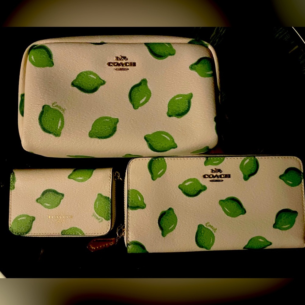 Cosmetic Case, Coin Case and Zip Wallet in Lime Print